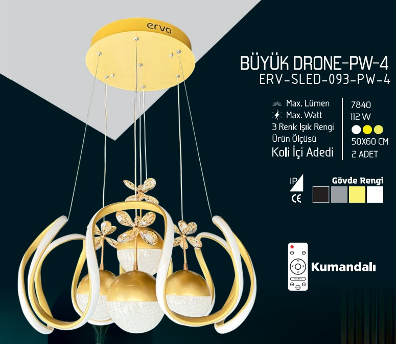 Erva Ledli Avize Büyük Dron Gold 4 Toplu