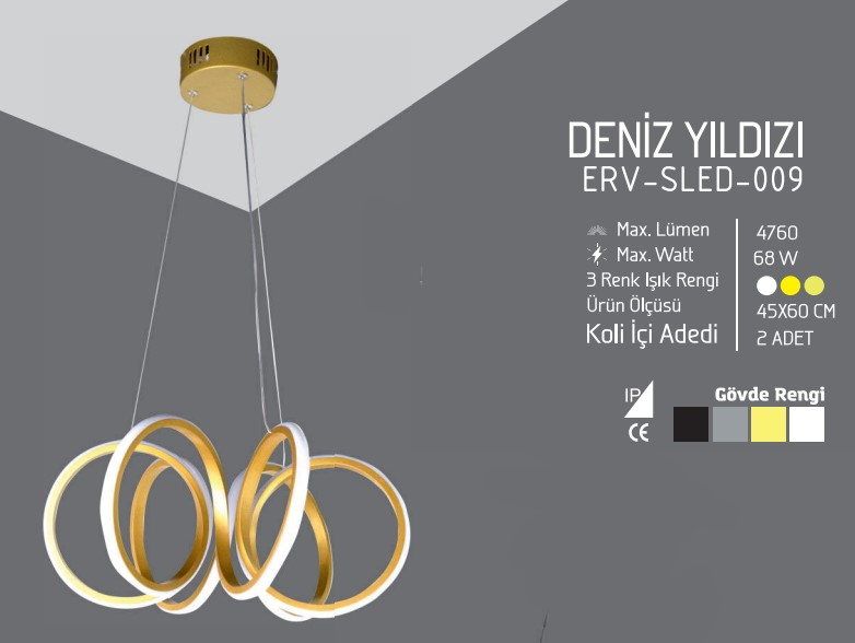 Erva Ledli Avize Deniz Yıldızı Gümüş  Toplu