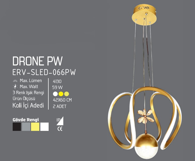 ERVA LEDLİ AVİZE DRON GOLD TEK TOPLU