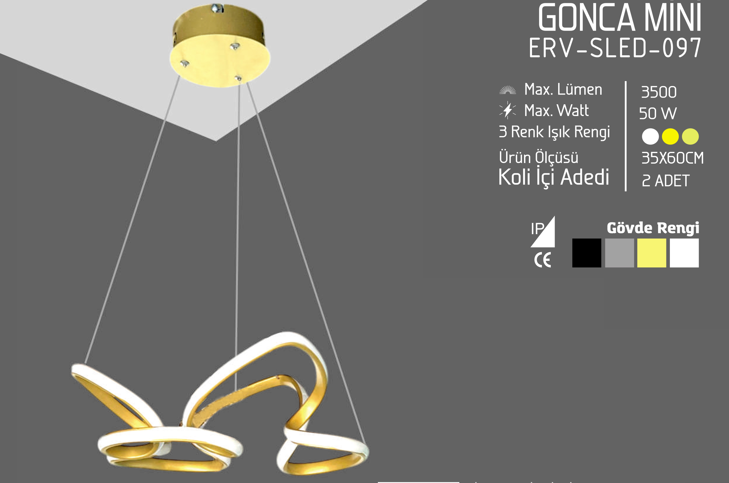 Erva Ledli Avize Mini Gonca Beyaz