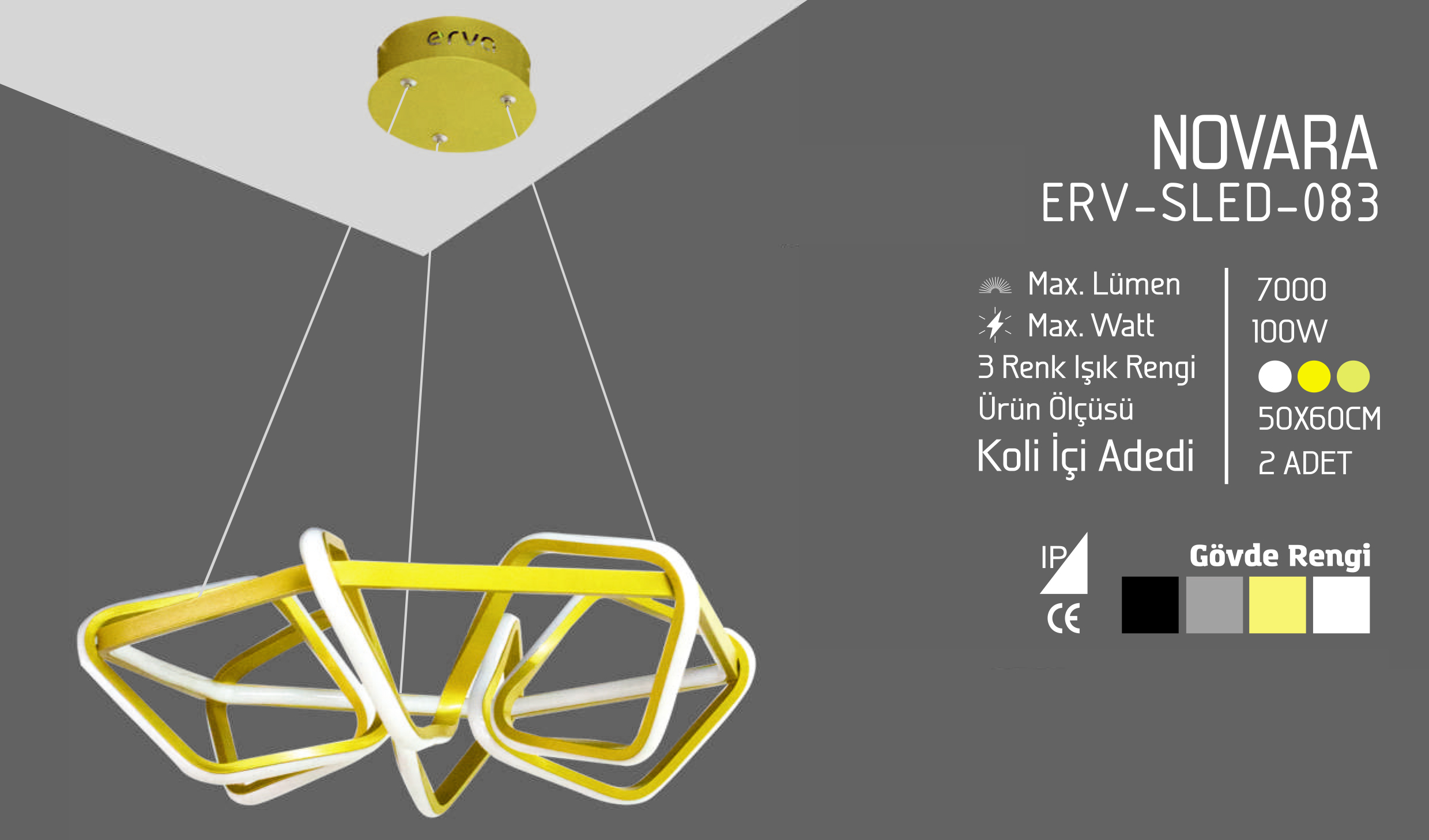 ERVA LEDLİ AVİZE NOVARA GÜMÜŞ